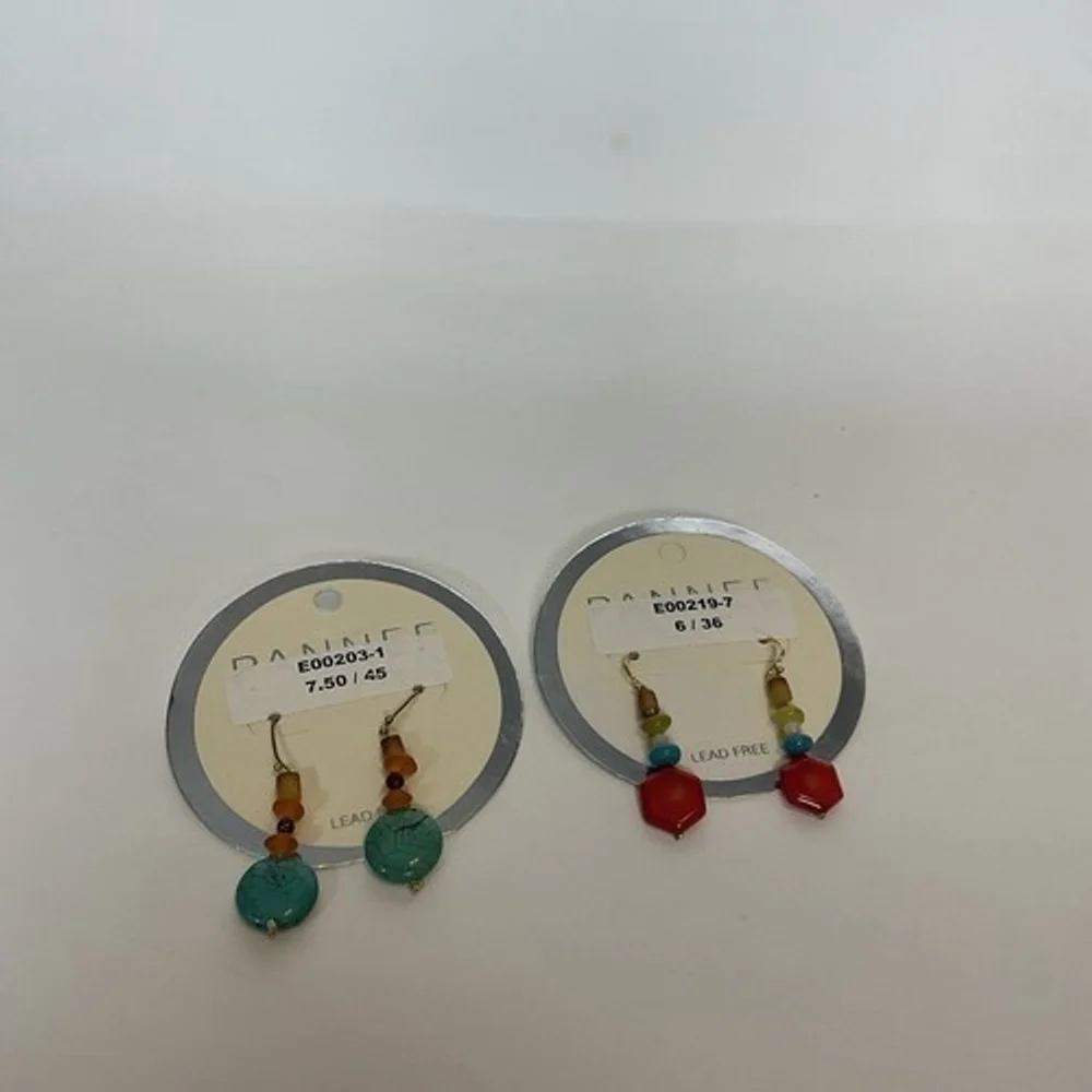 NWT Pannee Lot Of 2‎ Red/Blue Pierced Dangle Drop Bead/Beaded Costume Earrings